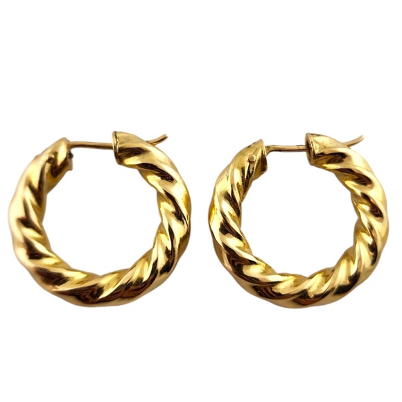 18 Karat Yellow Gold Twisted Hoop Earrings #18486 - Picture 1 of 7